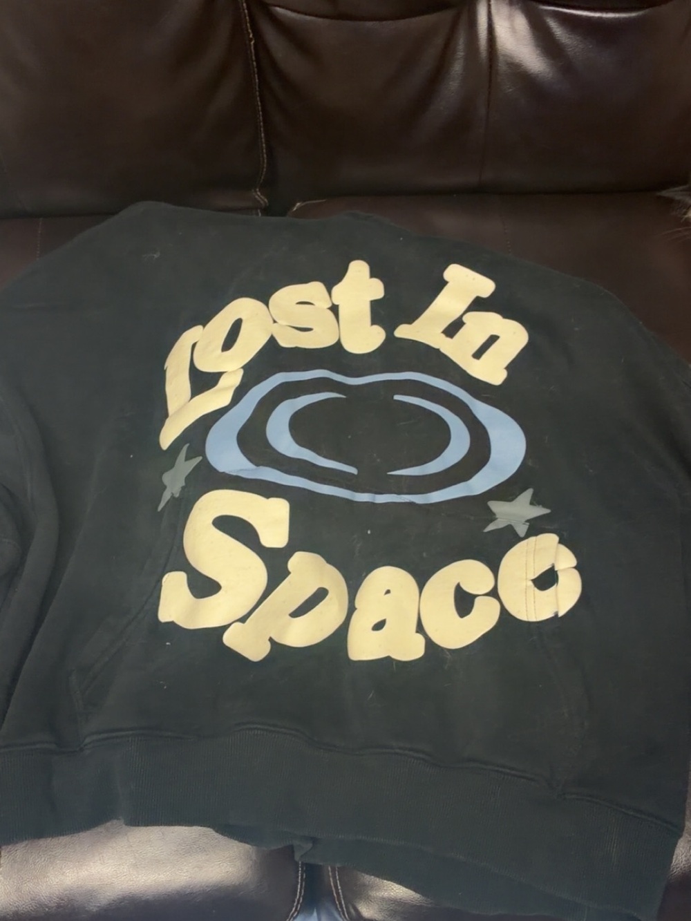PacSun Black Hoodie with Cream and Light Blue 'Lost In Space' Graphic
